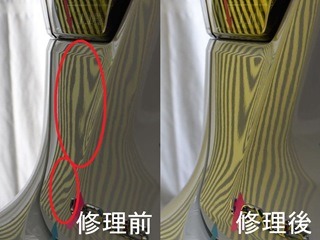 レクサスRX300 バックドアのデントリペア跡の再修理後・ラインボードでの確認